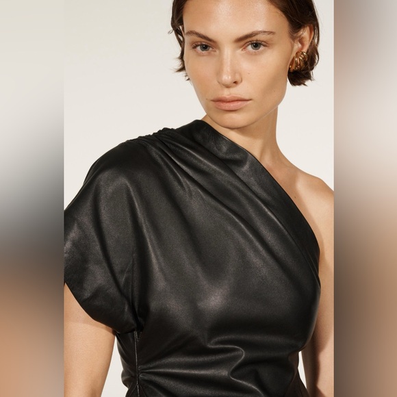 ZARA GENUINE LEATHER ASYMMETRIC DRESS LIMITED EDITION SZ XS - Picture 6 of 13